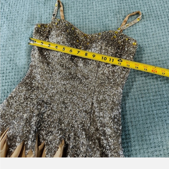 Elegant Gold and Brown Mini Dress - Picture 5 of 10